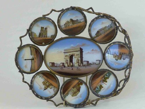 french souvenir verre eglomise swing handle basket grand tour - CATEGORY: ANTIQUE MISCELLANEOUS - DATED 1890