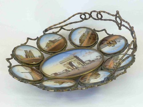 FRENCH SOUVENIR VERRE EGLOMISE SWING HANDLE BASKET GRAND TOUR - ADDITIONAL PHOTO 5