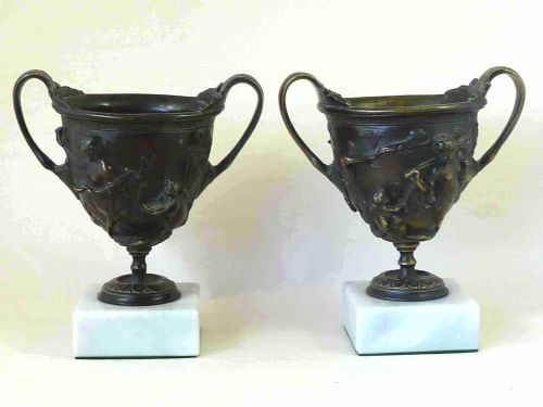 PAIR BRONZE POMPEII ROMAN KANTHAROS CENTAUR VASES URNS GRAND TOUR SOUVENIR - ADDITIONAL PHOTO 1
