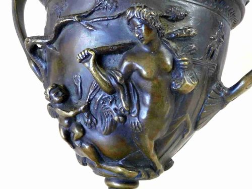 PAIR BRONZE POMPEII ROMAN KANTHAROS CENTAUR VASES URNS GRAND TOUR SOUVENIR - ADDITIONAL PHOTO 4