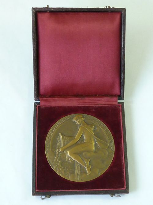 ART DECO BANQUE DE L'UNION PARISIENNE LARGE FRENCH MEDAL MEDALLION LUCIEN BAZOR - ADDITIONAL PHOTO 1