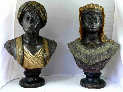 pair cold painted terracotta blackamoor busts austrian bernard bloch - CATEGORY: ANTIQUE CERAMICS - DATED 1890