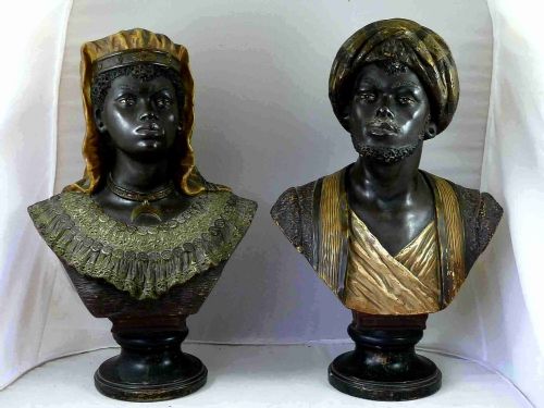 PAIR COLD PAINTED TERRACOTTA BLACKAMOOR BUSTS AUSTRIAN BERNARD BLOCH - ADDITIONAL PHOTO 1
