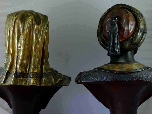 PAIR COLD PAINTED TERRACOTTA BLACKAMOOR BUSTS AUSTRIAN BERNARD BLOCH - ADDITIONAL PHOTO 2