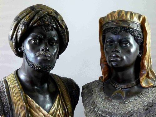 PAIR COLD PAINTED TERRACOTTA BLACKAMOOR BUSTS AUSTRIAN BERNARD BLOCH - ADDITIONAL PHOTO 3