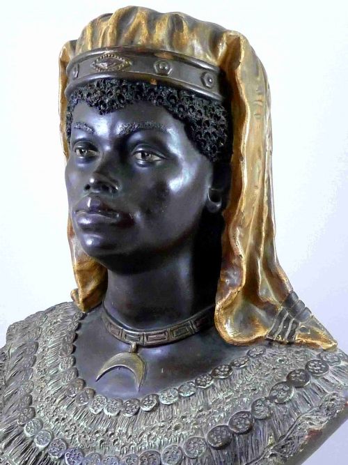 PAIR COLD PAINTED TERRACOTTA BLACKAMOOR BUSTS AUSTRIAN BERNARD BLOCH - ADDITIONAL PHOTO 5