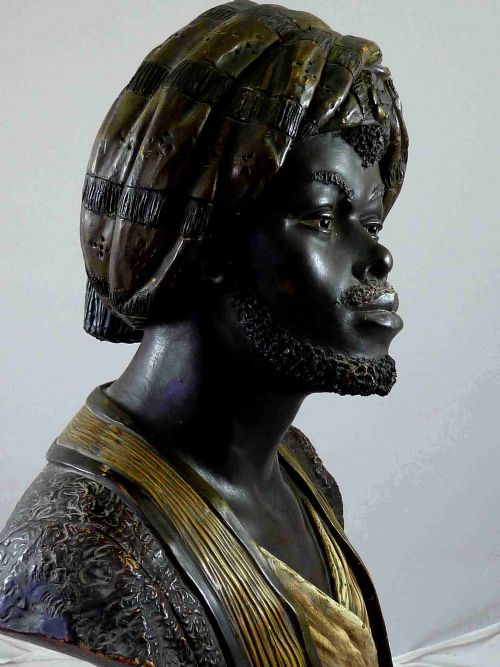 PAIR COLD PAINTED TERRACOTTA BLACKAMOOR BUSTS AUSTRIAN BERNARD BLOCH - ADDITIONAL PHOTO 7