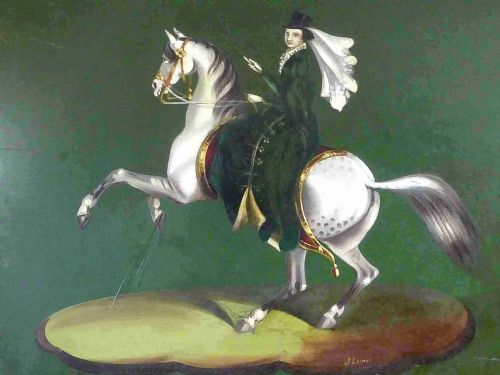 EQUESTRIAN LADY HUNTER HORSE NAIVE FOLK ART PAINTING - ADDITIONAL PHOTO 1