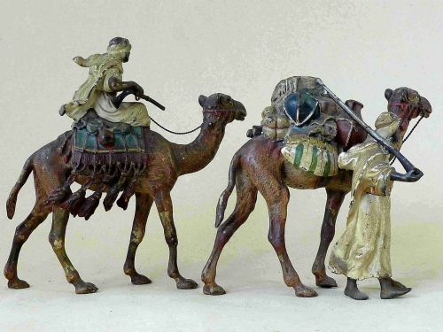 franz bergman arabs with camels pair cold painted vienna bronze austrian - CATEGORY: ANTIQUE METAL - DATED 1900