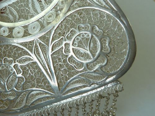 SILVER FILIGREE PURSE BAG STERLING CHAIN VICTORIAN - ADDITIONAL PHOTO 4