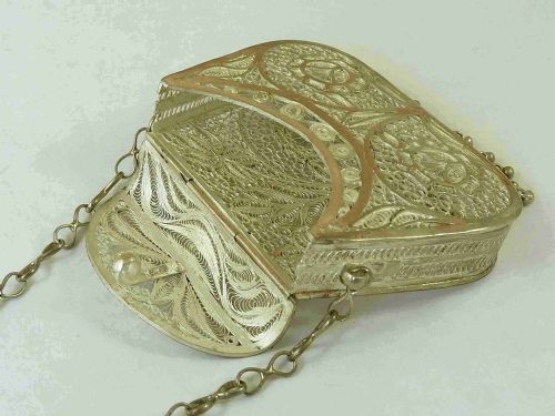 SILVER FILIGREE PURSE BAG STERLING CHAIN VICTORIAN - ADDITIONAL PHOTO 1