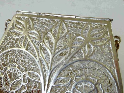 SILVER FILIGREE PURSE BAG STERLING CHAIN VICTORIAN - ADDITIONAL PHOTO 3