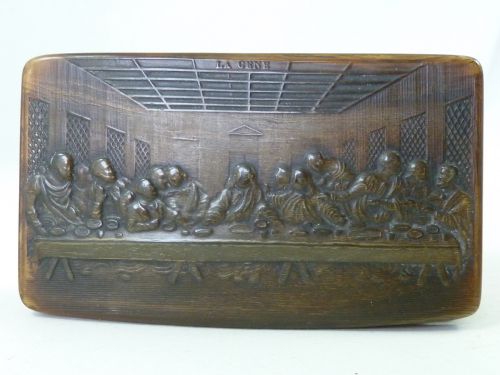 the last supper la cene french pressed horn snuff box - CATEGORY: ANTIQUE BOXES - DATED 19TH CENTURY