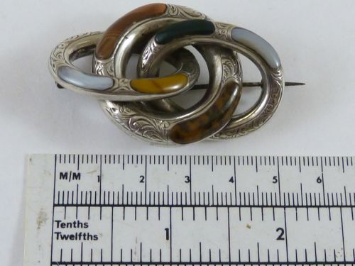 VICTORIAN SCOTTISH SILVER KNOT BROOCH SPECIMEN AGATE HARDSTONE PEBBLE PIN - ADDITIONAL PHOTO 1