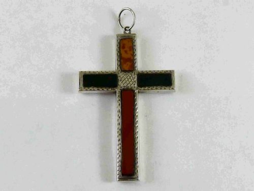 VICTORIAN SCOTTISH SILVER PECTORAL CROSS PENDANT SPECIMEN HARDSTONE PEBBLE - ADDITIONAL PHOTO 1