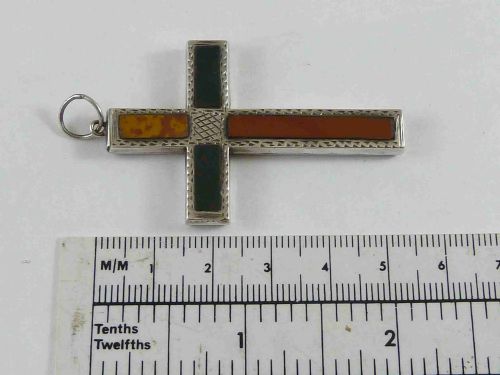 VICTORIAN SCOTTISH SILVER PECTORAL CROSS PENDANT SPECIMEN HARDSTONE PEBBLE - ADDITIONAL PHOTO 3