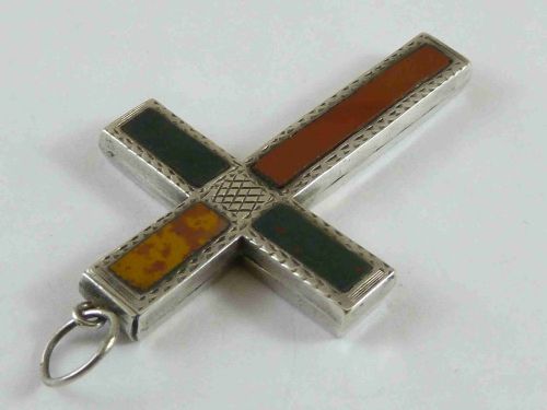 VICTORIAN SCOTTISH SILVER PECTORAL CROSS PENDANT SPECIMEN HARDSTONE PEBBLE - ADDITIONAL PHOTO 4