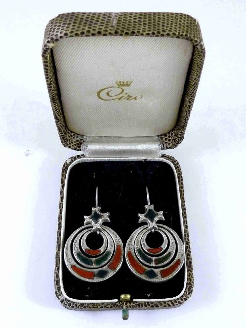 VICTORIAN SCOTTISH SILVER EARRINGS SPECIMEN HARDSTONE PEBBLE ANTIQUE - ADDITIONAL PHOTO 1