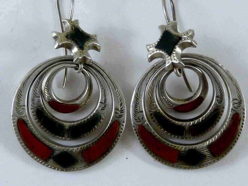 VICTORIAN SCOTTISH SILVER EARRINGS SPECIMEN HARDSTONE PEBBLE ANTIQUE - ADDITIONAL PHOTO 2