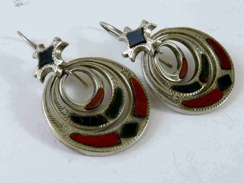 VICTORIAN SCOTTISH SILVER EARRINGS SPECIMEN HARDSTONE PEBBLE ANTIQUE - ADDITIONAL PHOTO 4