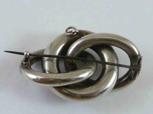 VICTORIAN SCOTTISH SILVER KNOT BROOCH SPECIMEN AGATE HARDSTONE PEBBLE PIN - ADDITIONAL PHOTO 2