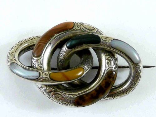 VICTORIAN SCOTTISH SILVER KNOT BROOCH SPECIMEN AGATE HARDSTONE PEBBLE PIN - ADDITIONAL PHOTO 3