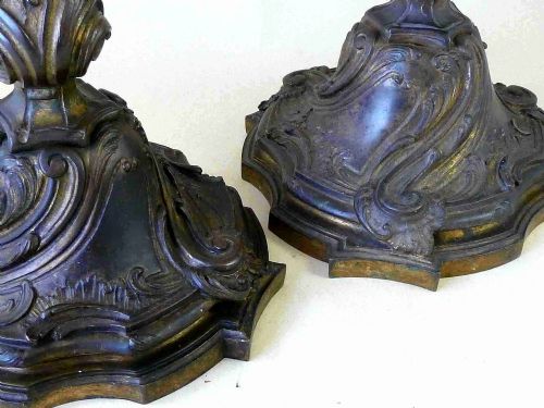 LARGE ORMOLU LOUIS XV ROCOCO GILT BRONZE CANDLESTICKS PAIR - ADDITIONAL PHOTO 2