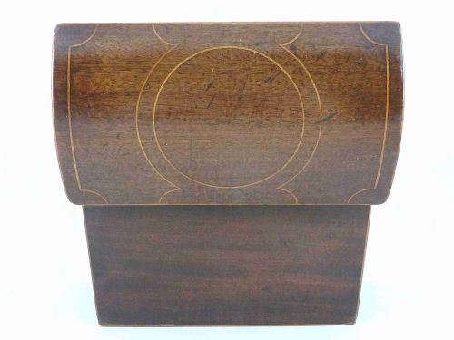 VICTORIAN MAHOGANY DOME TOP BOXWOOD INLAID TEA CADDY BOX ENGLISH - ADDITIONAL PHOTO 3