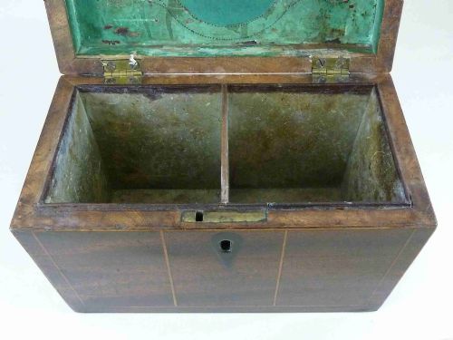 VICTORIAN MAHOGANY DOME TOP BOXWOOD INLAID TEA CADDY BOX ENGLISH - ADDITIONAL PHOTO 5