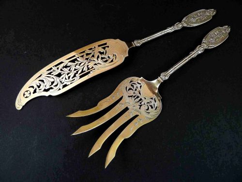 FISH SERVERS FORK KNIFE PAIR FRENCH STERLING SILVER 950 - ADDITIONAL PHOTO 1