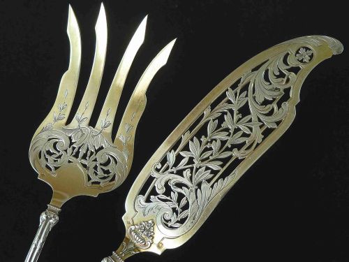 FISH SERVERS FORK KNIFE PAIR FRENCH STERLING SILVER 950 - ADDITIONAL PHOTO 7