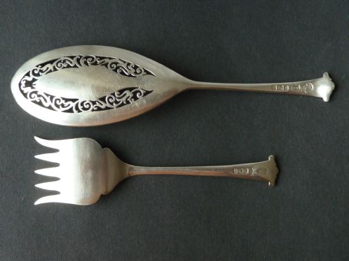 VICTORIAN STERLING SILVER SARDINE SERVERS FISH KNIFE FORK HALLMARKED MAPPIN WEBB - ADDITIONAL PHOTO 2