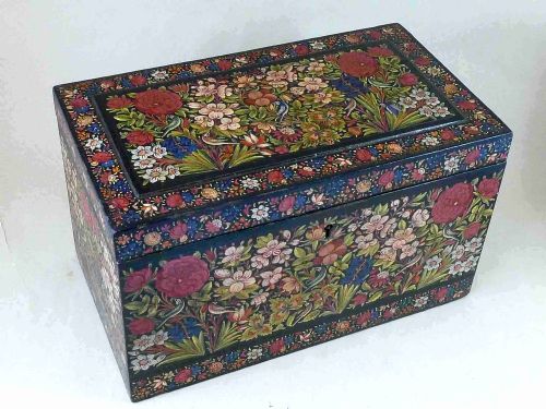 LACQUER BOX KASHMIRI WARE LACQUER INDIAN DECORATIVE MUGHAL PERSIA - ADDITIONAL PHOTO 1