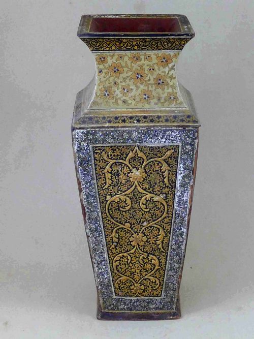 KASHMIRI LACQUER INDIAN DECORATIVE VASE MUGHAL - ADDITIONAL PHOTO 4