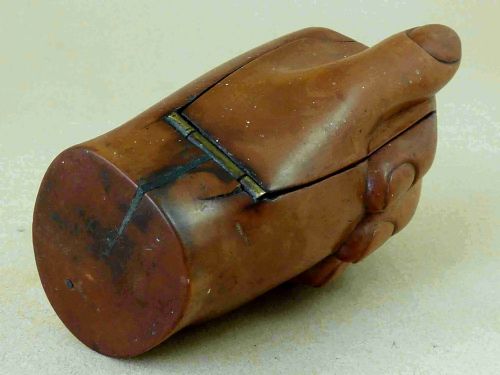 GEORGIAN BOXWOOD HAND FIST SNUFF BOX FOLK ART TREEN - ADDITIONAL PHOTO 4