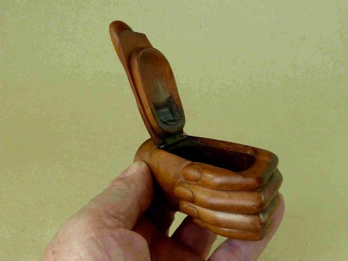 GEORGIAN BOXWOOD HAND FIST SNUFF BOX FOLK ART TREEN - ADDITIONAL PHOTO 5