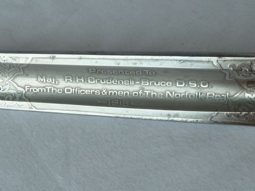 OFFICERS INFANTRY SWORD MAJOR R H BRUDENELLBRUCE DSO NORFOLK REGIMENT 1918 BRAVERY PROVENANCE SILVER MEDAL - ADDITIONAL PHOTO 9