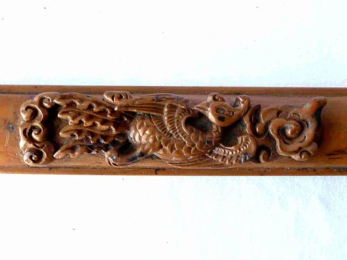 ANTIQUE CHINESE PHOENIX EXOTIC BIRD CARVED HARDWOOD SCROLL WEIGHT WRIST REST - ADDITIONAL PHOTO 1