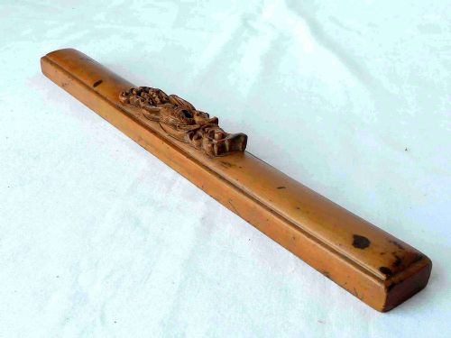 ANTIQUE CHINESE PHOENIX EXOTIC BIRD CARVED HARDWOOD SCROLL WEIGHT WRIST REST - ADDITIONAL PHOTO 2