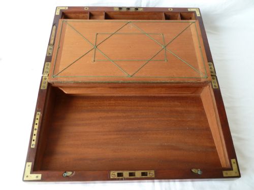 GEORGIAN MILITARY CAMPAIGN WRITING SLOPE BRASS BOUND CANDLE SCONCES PORTABLE DESK SOLID MAHOGANY - ADDITIONAL PHOTO 8
