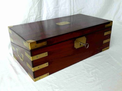 georgian military campaign writing slope brass bound candle sconces portable desk solid mahogany - CATEGORY: ANTIQUE BOXES - DATED GEORGIAN