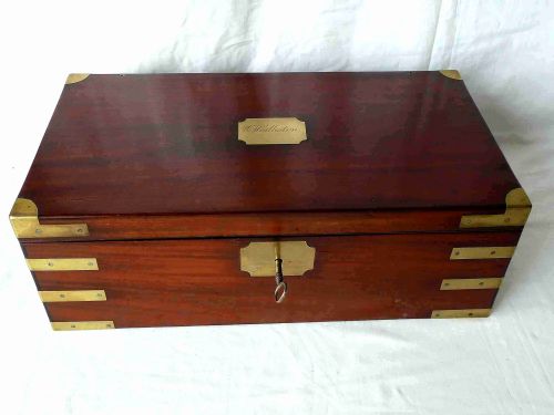 GEORGIAN MILITARY CAMPAIGN WRITING SLOPE BRASS BOUND CANDLE SCONCES PORTABLE DESK SOLID MAHOGANY - ADDITIONAL PHOTO 1