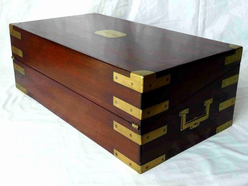 GEORGIAN MILITARY CAMPAIGN WRITING SLOPE BRASS BOUND CANDLE SCONCES PORTABLE DESK SOLID MAHOGANY - ADDITIONAL PHOTO 2