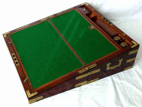 GEORGIAN MILITARY CAMPAIGN WRITING SLOPE BRASS BOUND CANDLE SCONCES PORTABLE DESK SOLID MAHOGANY - ADDITIONAL PHOTO 3