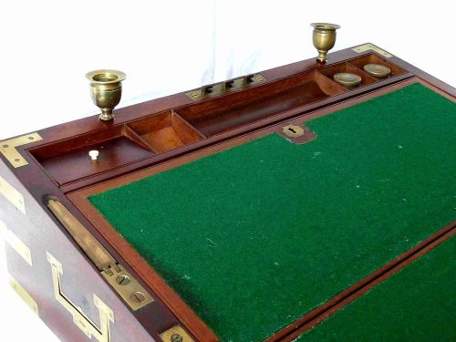 GEORGIAN MILITARY CAMPAIGN WRITING SLOPE BRASS BOUND CANDLE SCONCES PORTABLE DESK SOLID MAHOGANY - ADDITIONAL PHOTO 4