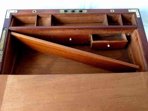 GEORGIAN MILITARY CAMPAIGN WRITING SLOPE BRASS BOUND CANDLE SCONCES PORTABLE DESK SOLID MAHOGANY - ADDITIONAL PHOTO 6