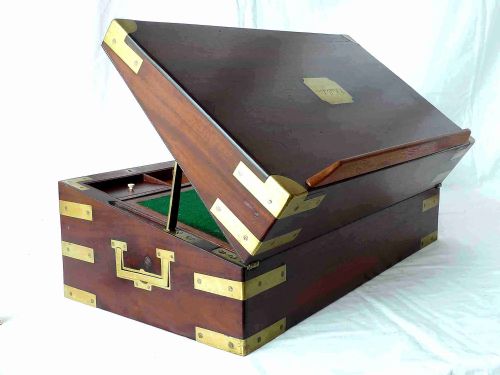 GEORGIAN MILITARY CAMPAIGN WRITING SLOPE BRASS BOUND CANDLE SCONCES PORTABLE DESK SOLID MAHOGANY - ADDITIONAL PHOTO 9