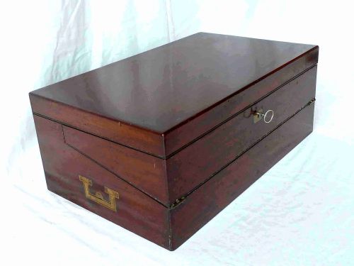 VICTORIAN WRITING SLOPE LETTER RACK DOUBLE OPENING PORTABLE DESK MAHOGANY - ADDITIONAL PHOTO 1