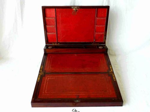 VICTORIAN WRITING SLOPE LETTER RACK DOUBLE OPENING PORTABLE DESK MAHOGANY - ADDITIONAL PHOTO 4