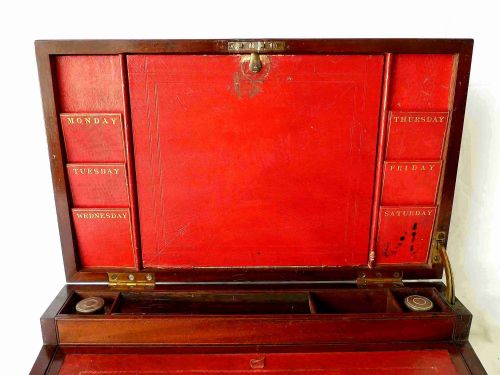 VICTORIAN WRITING SLOPE LETTER RACK DOUBLE OPENING PORTABLE DESK MAHOGANY - ADDITIONAL PHOTO 5